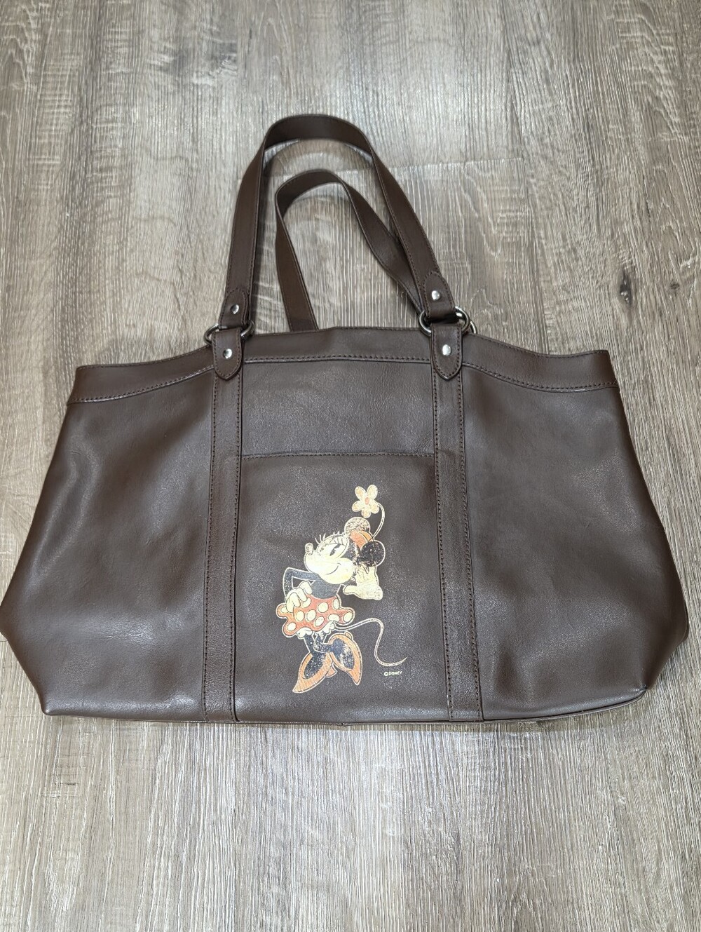 Disney Bag Vintage Minnie Mouse Brown Large Leather Shoulder Purse Tote Carry